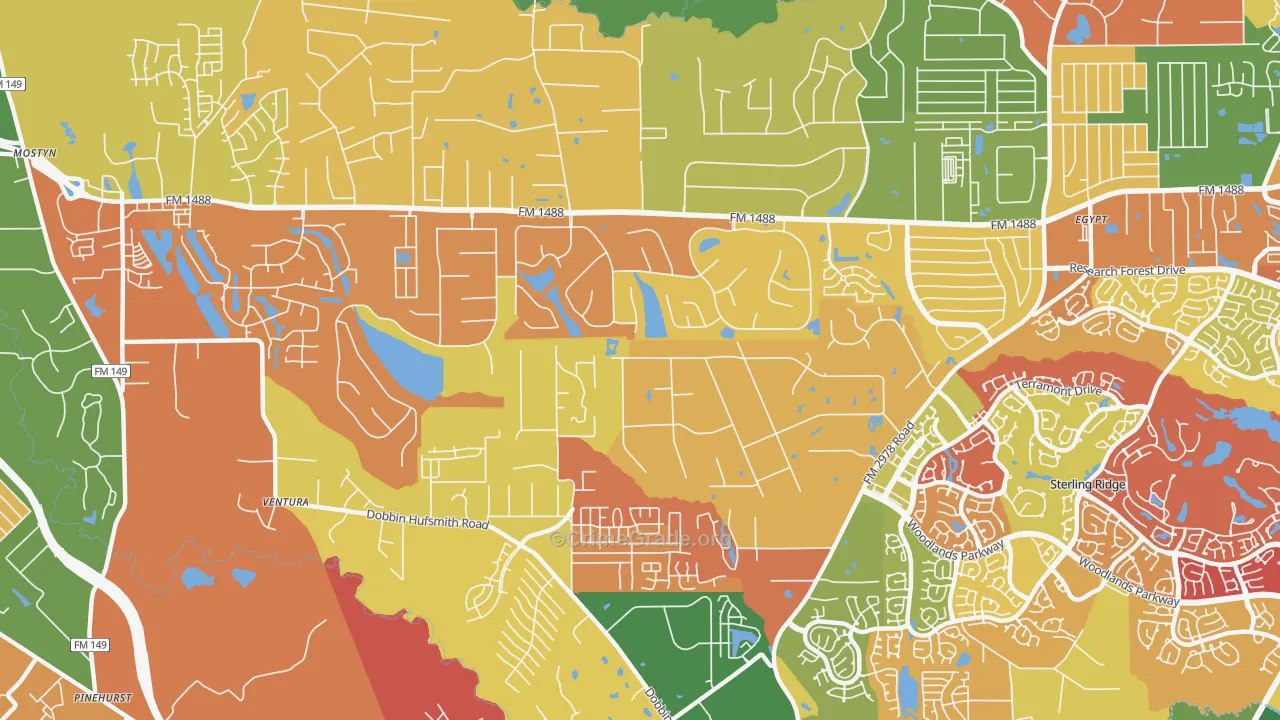 Lake Windcrest, Magnolia, TX Map of Arson Rates