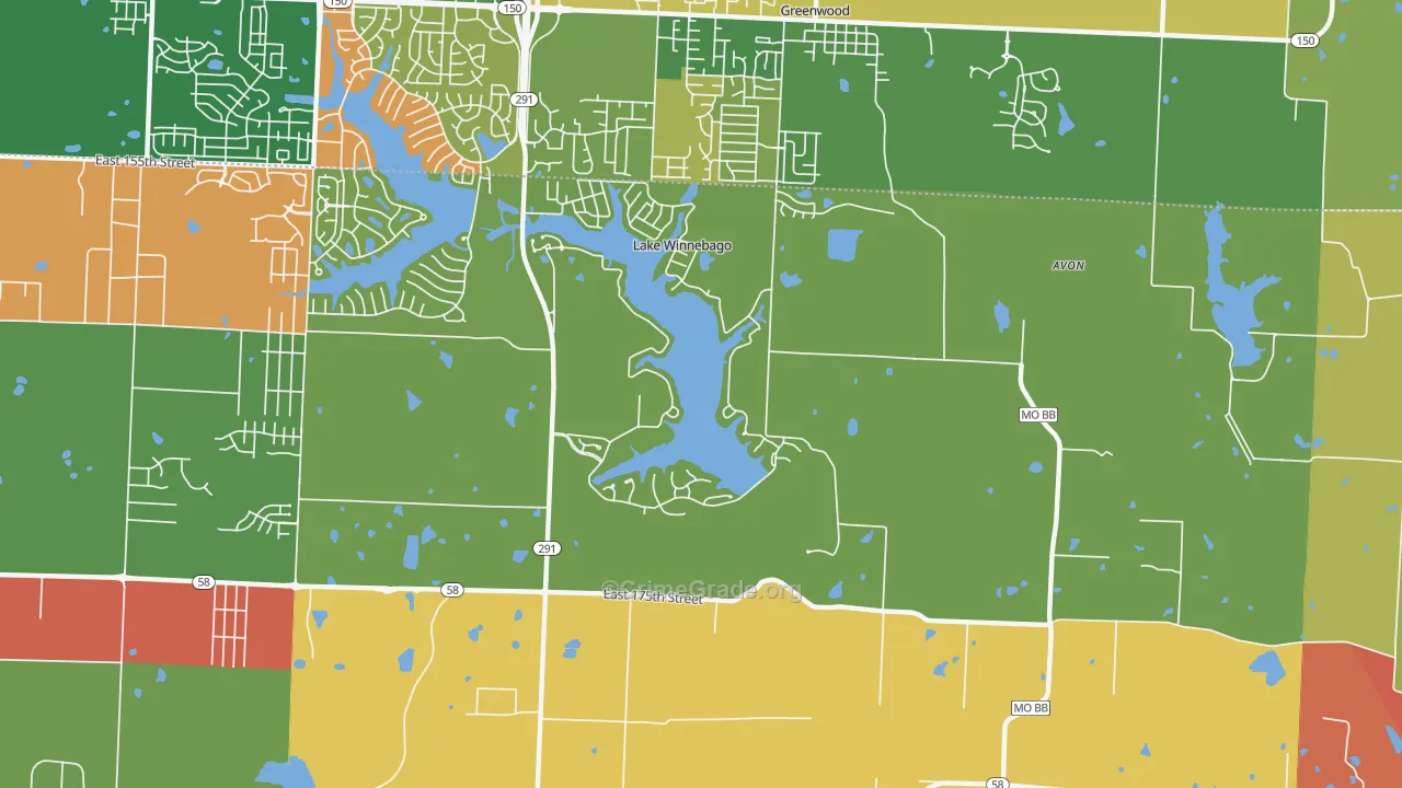 Lake Winnebago, MO Map of Arson Rates