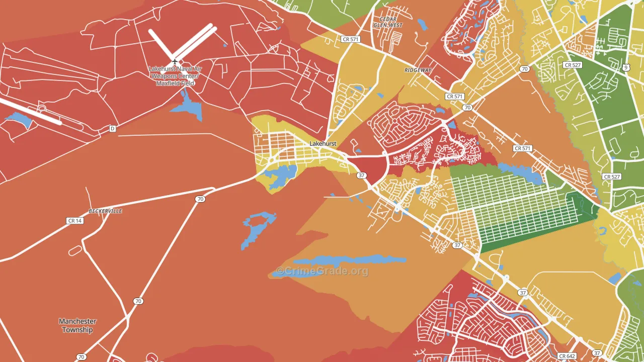 Lakehurst, NJ Map of Arson Rates