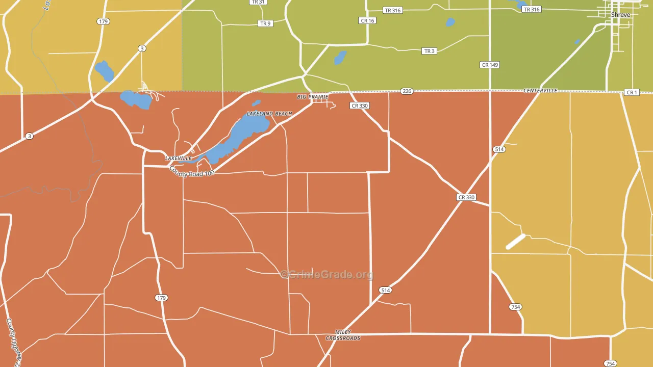 Lakeland Beach, OH Map of Arson Rates
