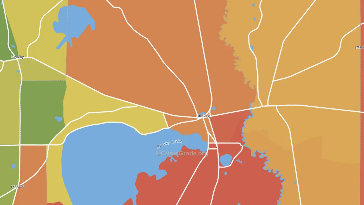 Lakeland, GA Map of Arson Rates