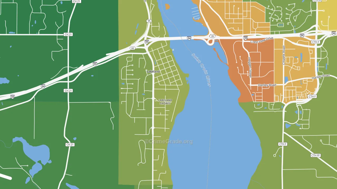 Lakeland Shores, MN Map of Arson Rates