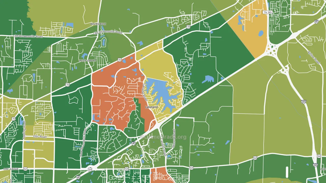 Lakeland, TN Map of Arson Rates