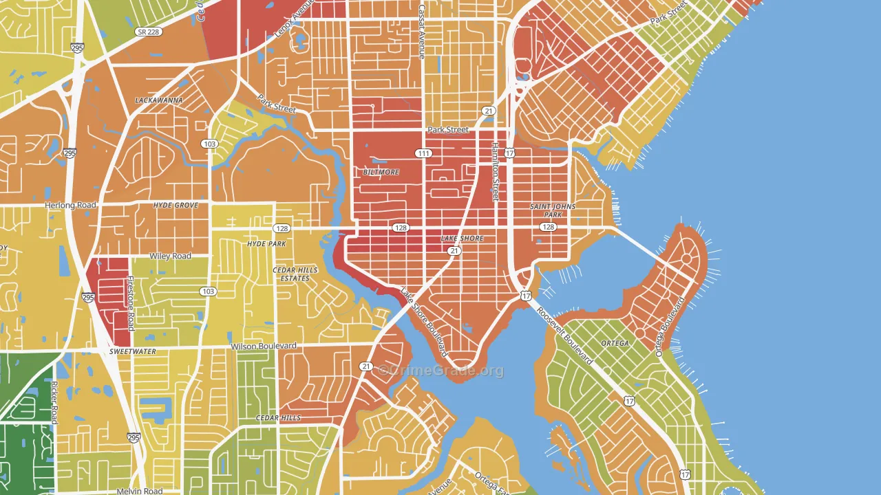 Lakeshore, Jacksonville, FL Map of Arson Rates