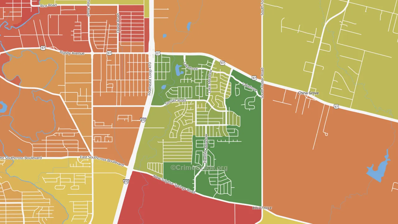 Lakeside, San Antonio, TX Map of Arson Rates