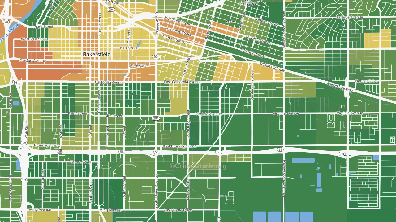 Lakeview-Bakersfield, Bakersfield, CA Map of Arson Rates