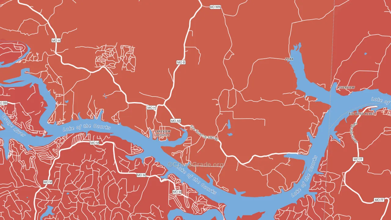 Lakeview Heights, MO Map of Arson Rates