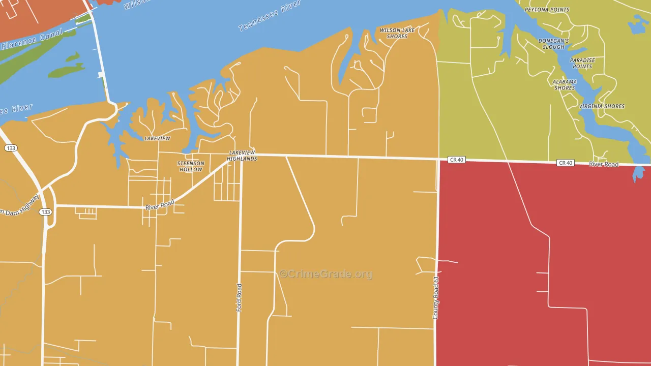 Lakeview Highlands, AL Map of Arson Rates