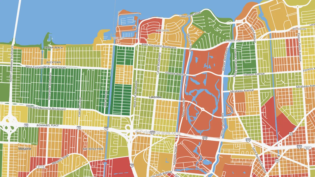 Lakeview, New Orleans, LA Map of Arson Rates