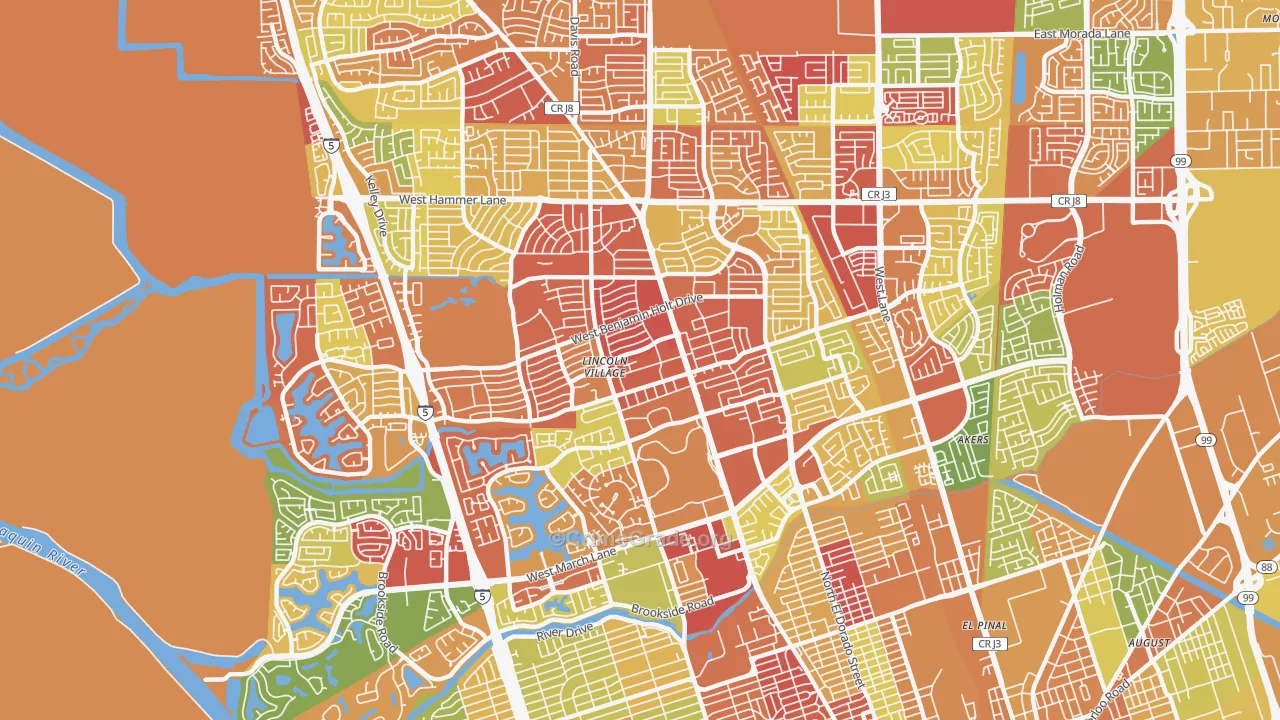 Lakeview, Stockton, CA Map of Arson Rates