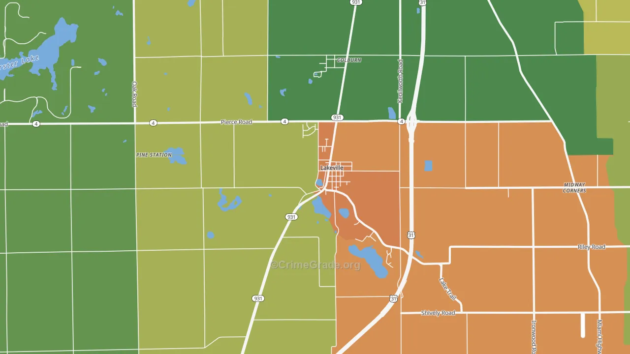 Lakeville, IN Map of Arson Rates