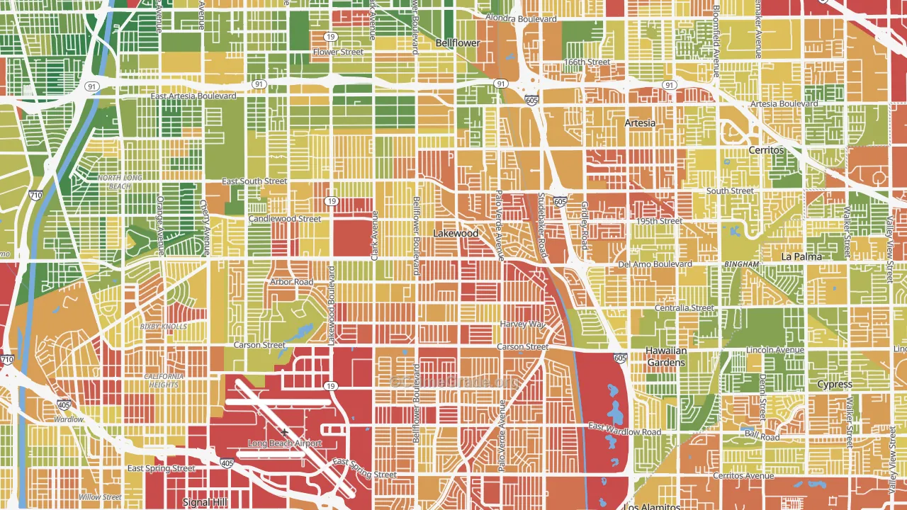 Lakewood, CA Map of Arson Rates