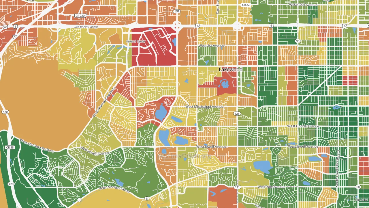 Lakewood, CO Map of Arson Rates