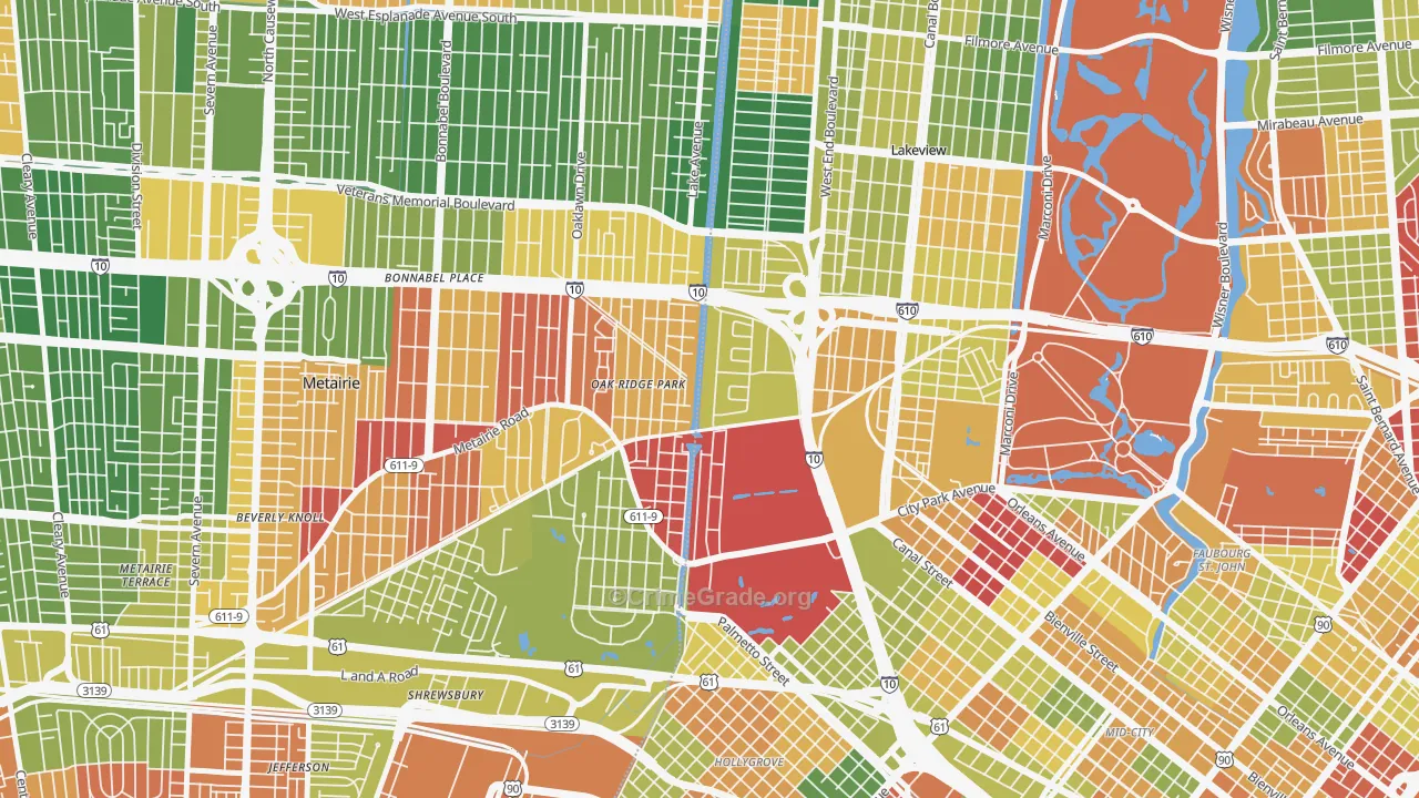 Lakewood, New Orleans, LA Map of Arson Rates