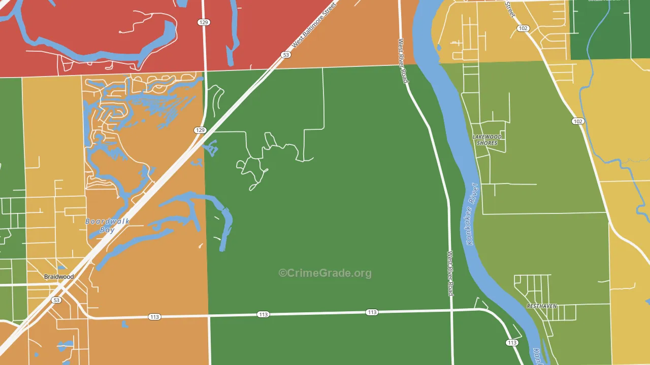Lakewood Shores, IL Map of Arson Rates