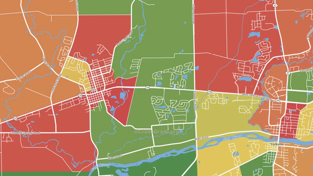Lakewood Springs, Plano, IL Map of Arson Rates