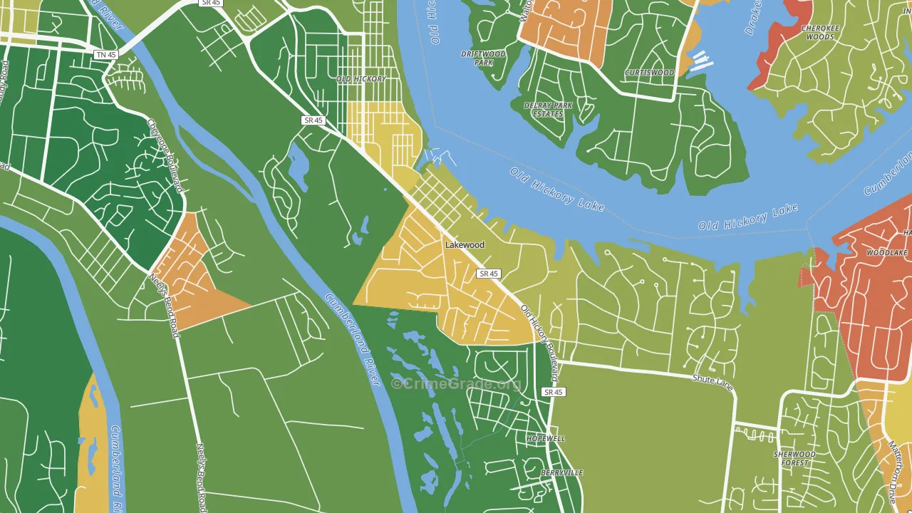 Lakewood, TN Map of Arson Rates
