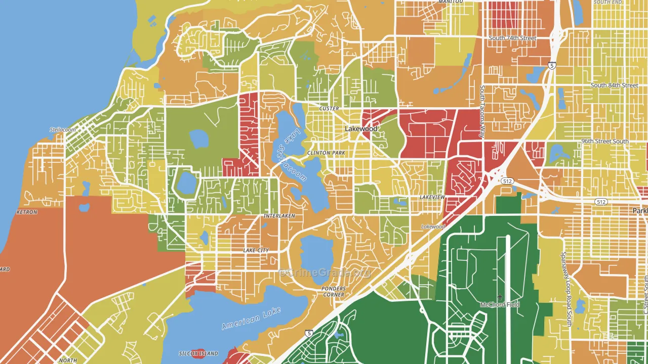 Lakewood, WA Map of Arson Rates