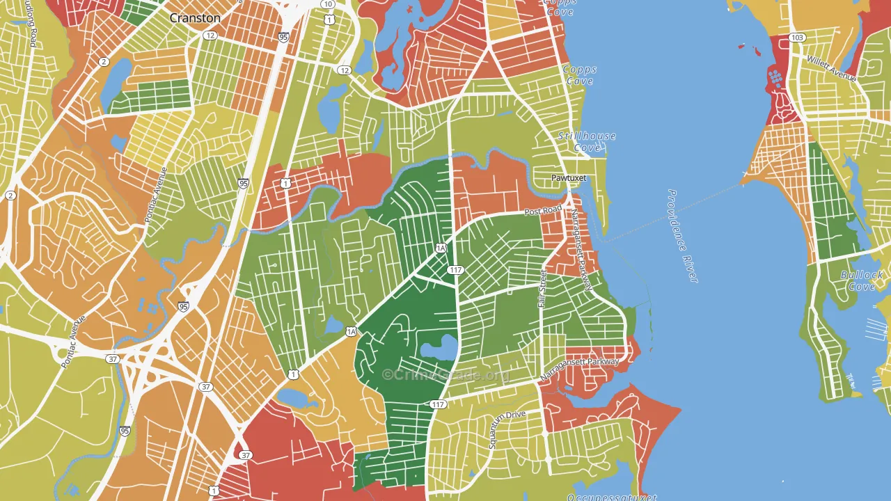 Lakewood, Warwick, RI Map of Arson Rates
