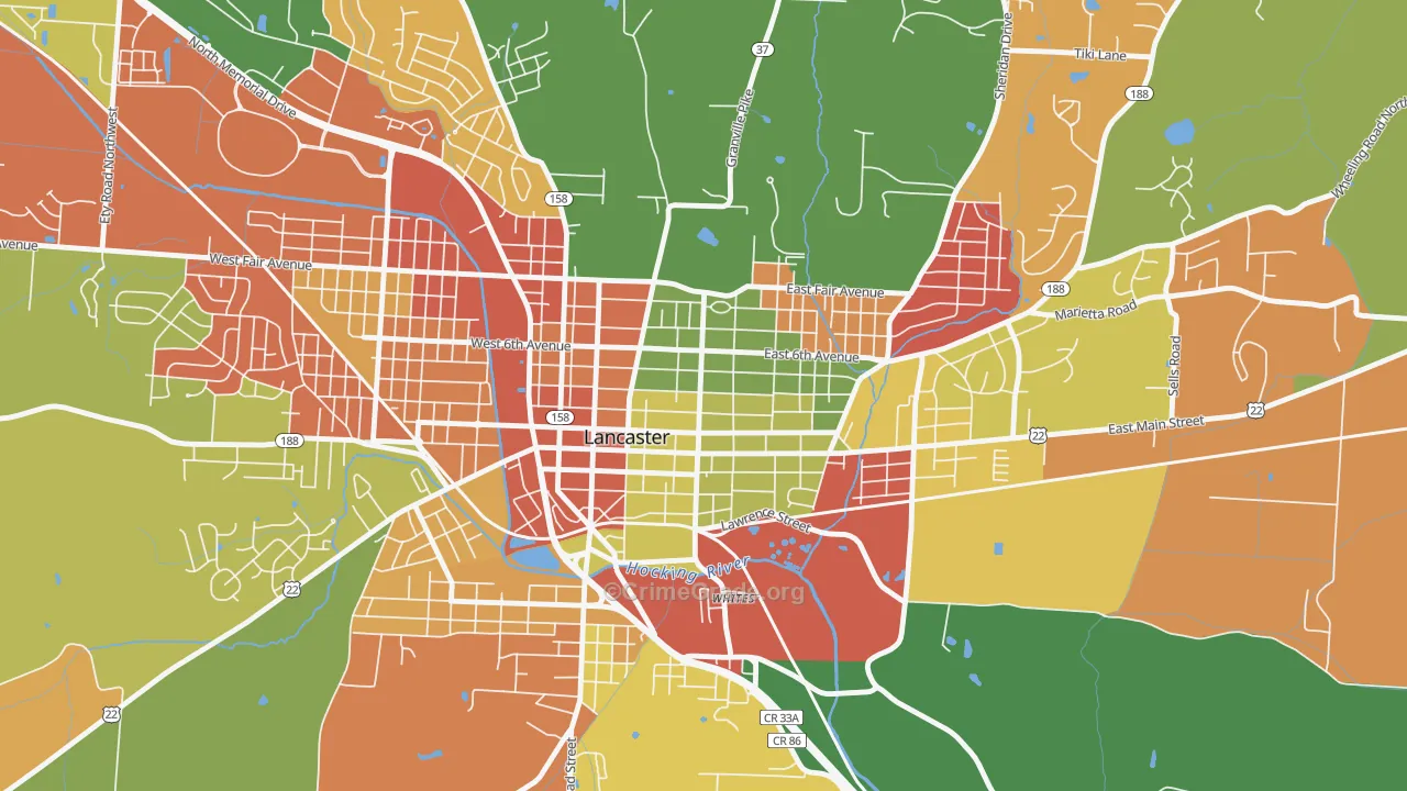 Lancaster Historic District, Lancaster, OH Map of Arson Rates