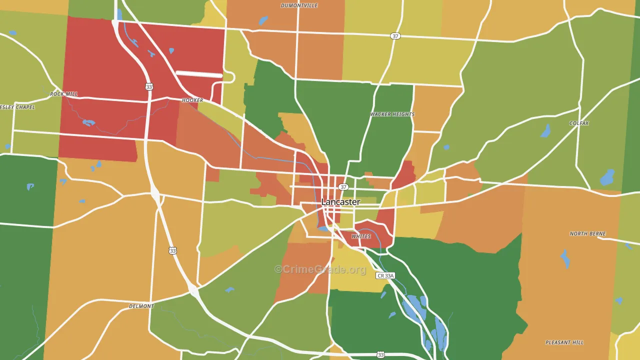 Lancaster, OH Map of Arson Rates