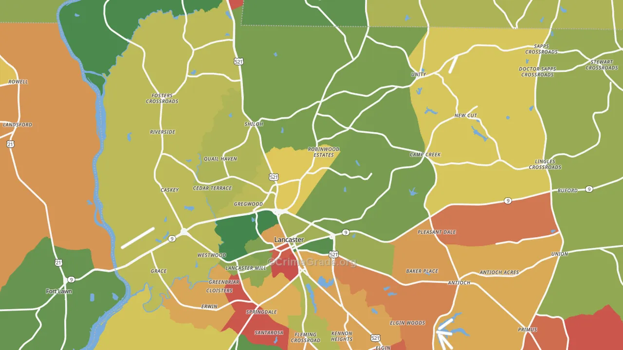 Lancaster, SC Map of Arson Rates