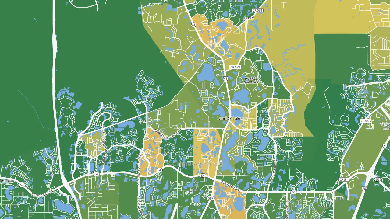 Land O' Lakes, FL Map of Arson Rates