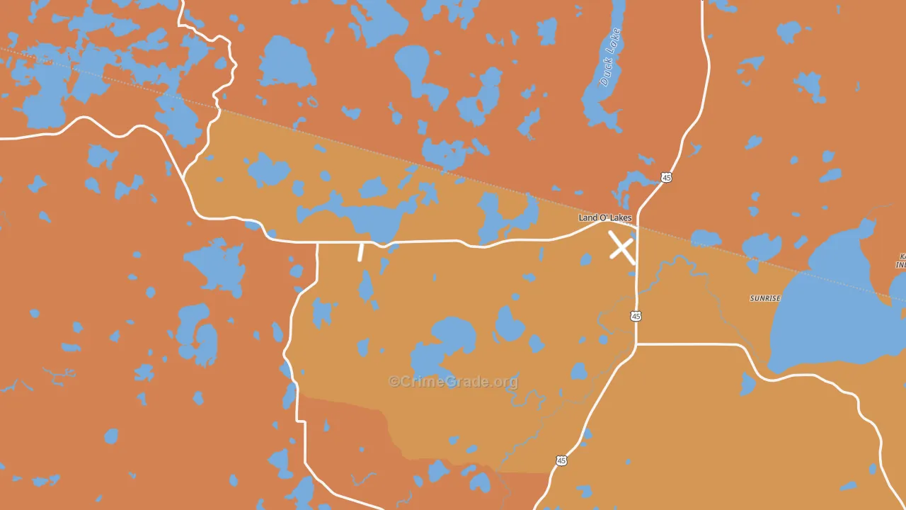 Land O' Lakes, WI Map of Arson Rates