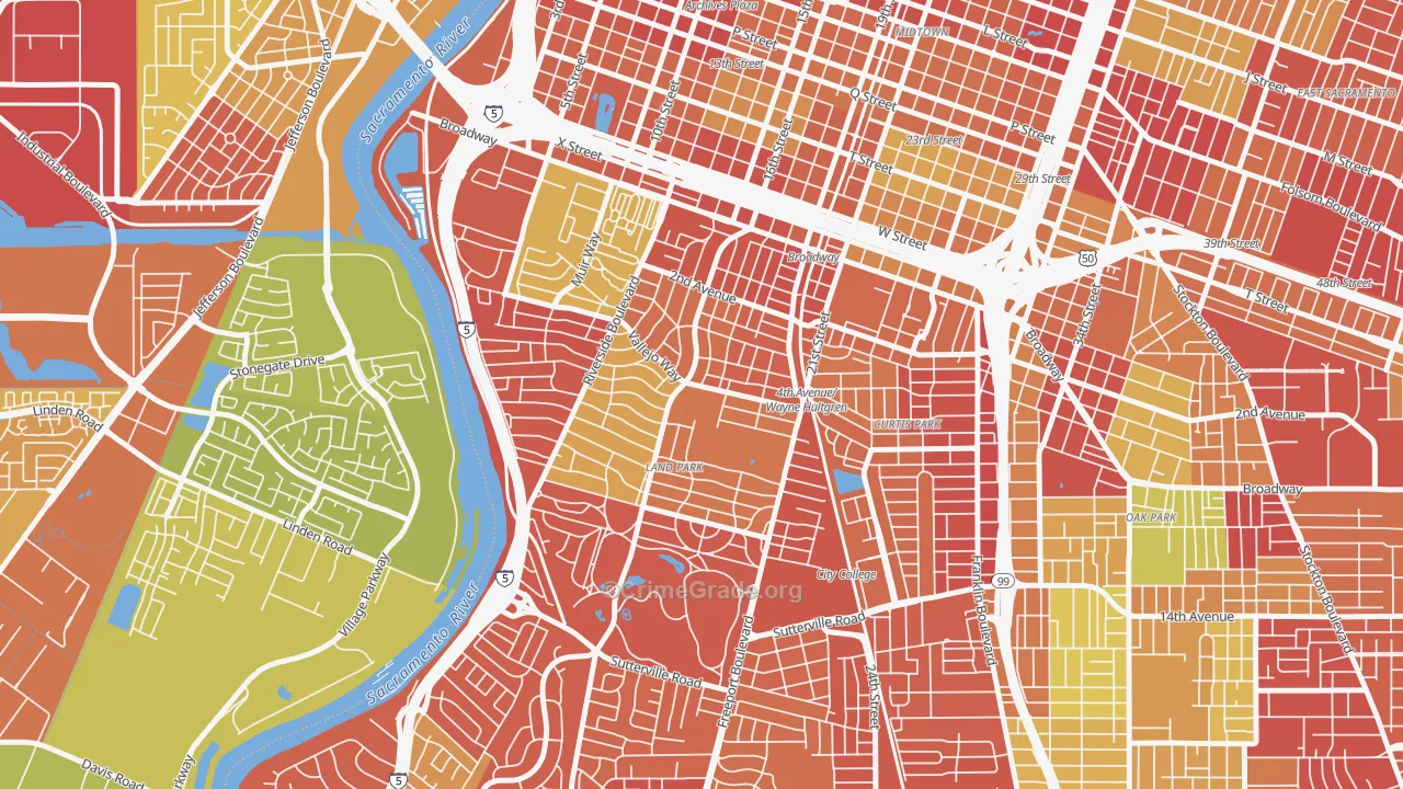 Land Park, Sacramento, CA Map of Arson Rates