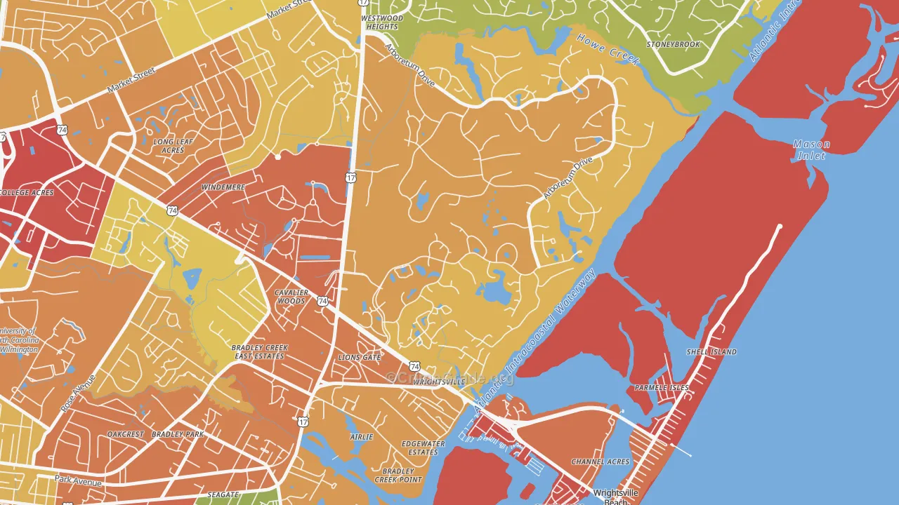 Landfall, Wilmington, NC Map of Arson Rates