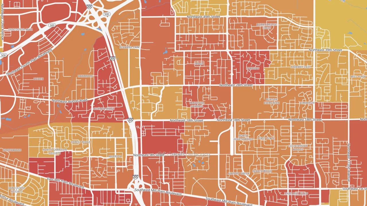 Landover-Sharmel, Vancouver, WA Map of Arson Rates