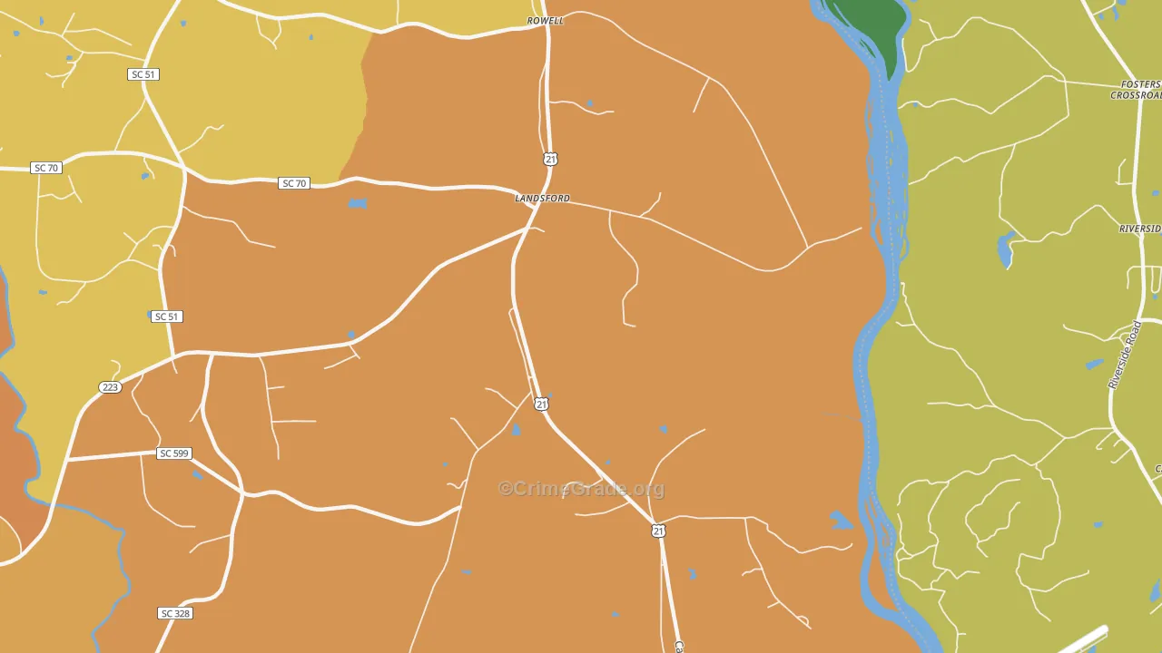 Landsford, SC Map of Arson Rates