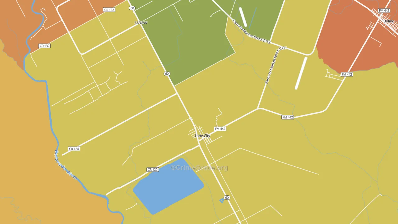 Lane City, TX Map of Arson Rates