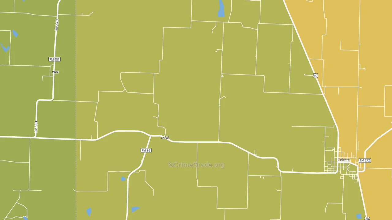 Lane, TX Map of Arson Rates