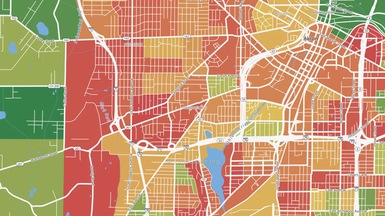 Lane-Wooster, Akron, OH Map of Arson Rates