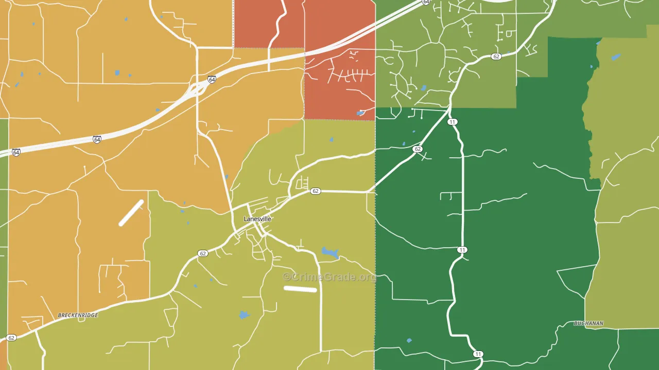 Lanesville, IN Map of Arson Rates