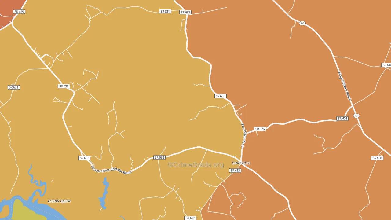 Lanesville, VA Map of Arson Rates