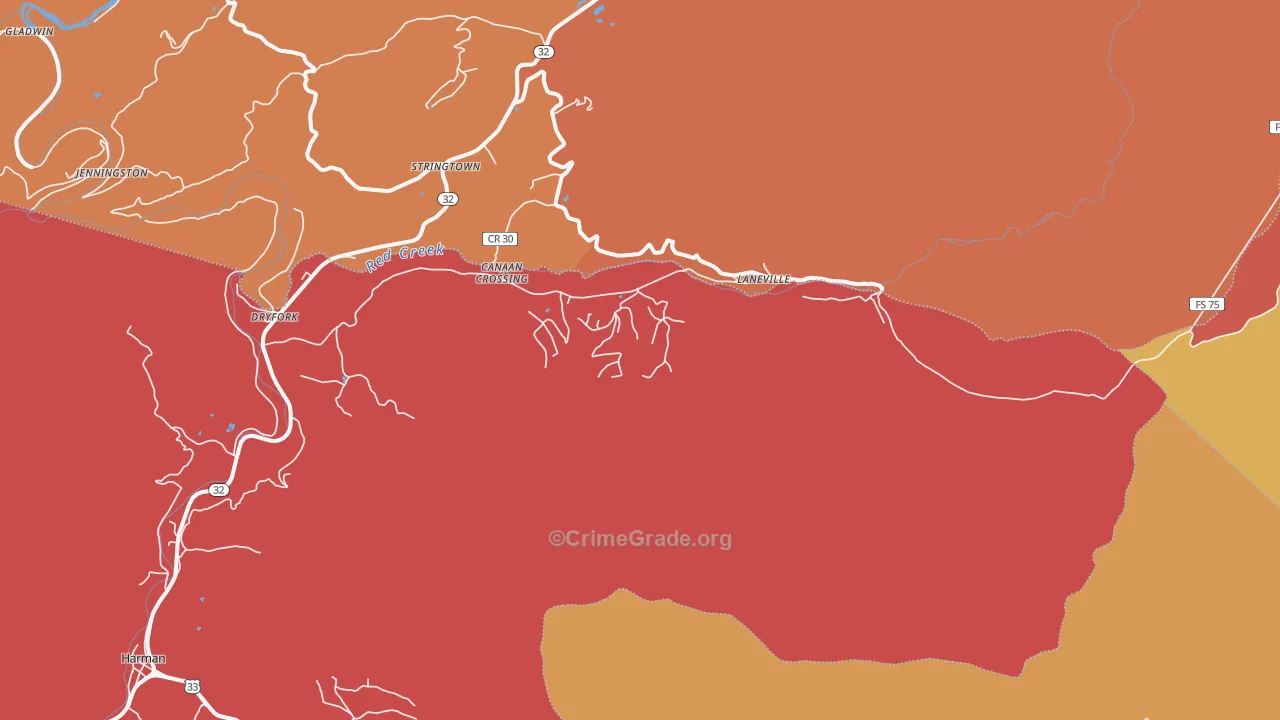Laneville, WV Map of Arson Rates