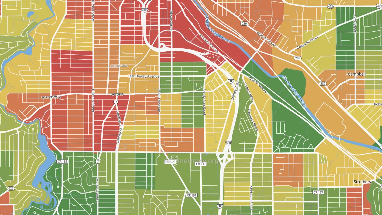 Lansingville, Youngstown, OH Map of Arson Rates