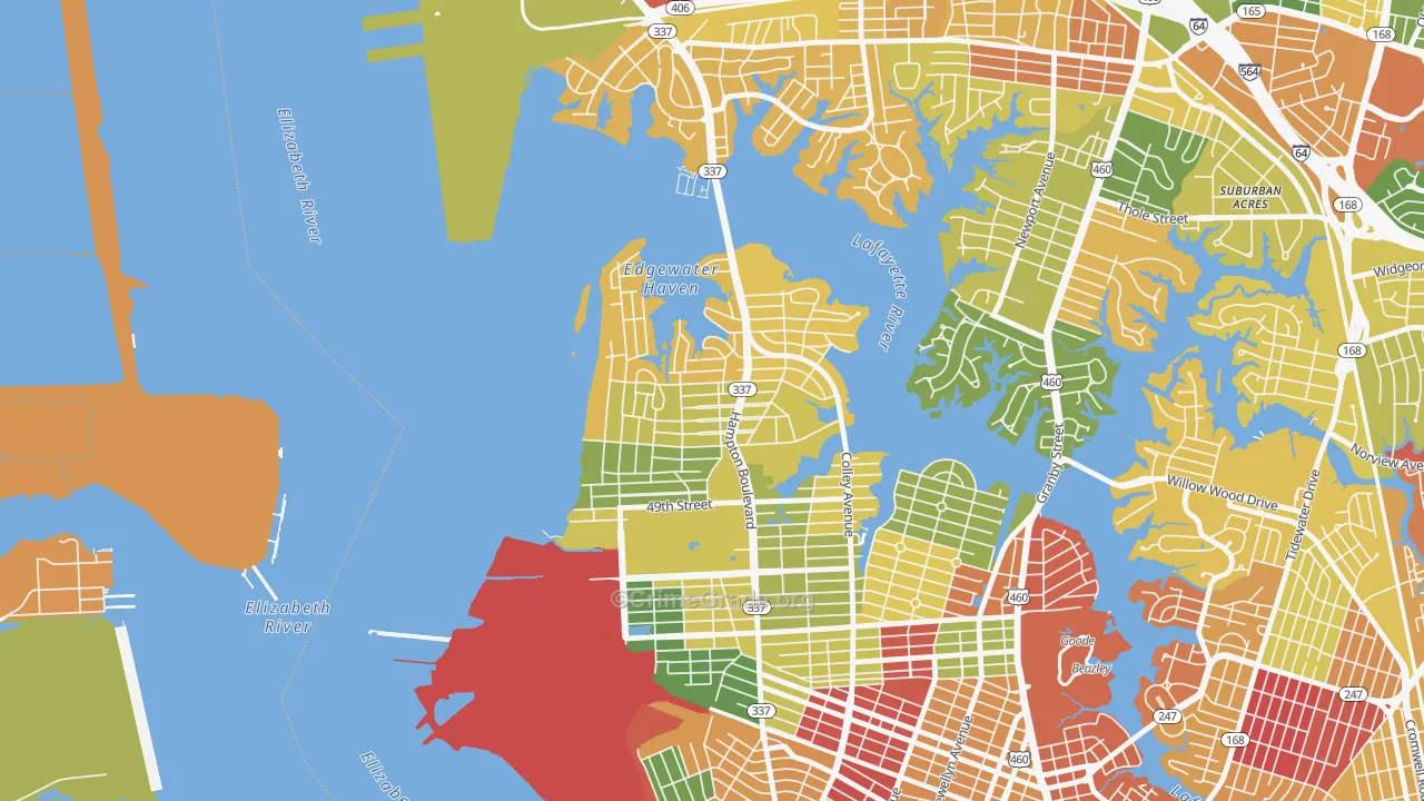 Larchmont-Edgewater, Norfolk, VA Map of Arson Rates