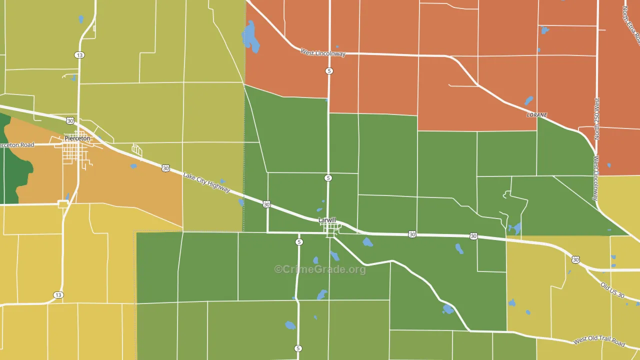Larwill, IN Map of Arson Rates