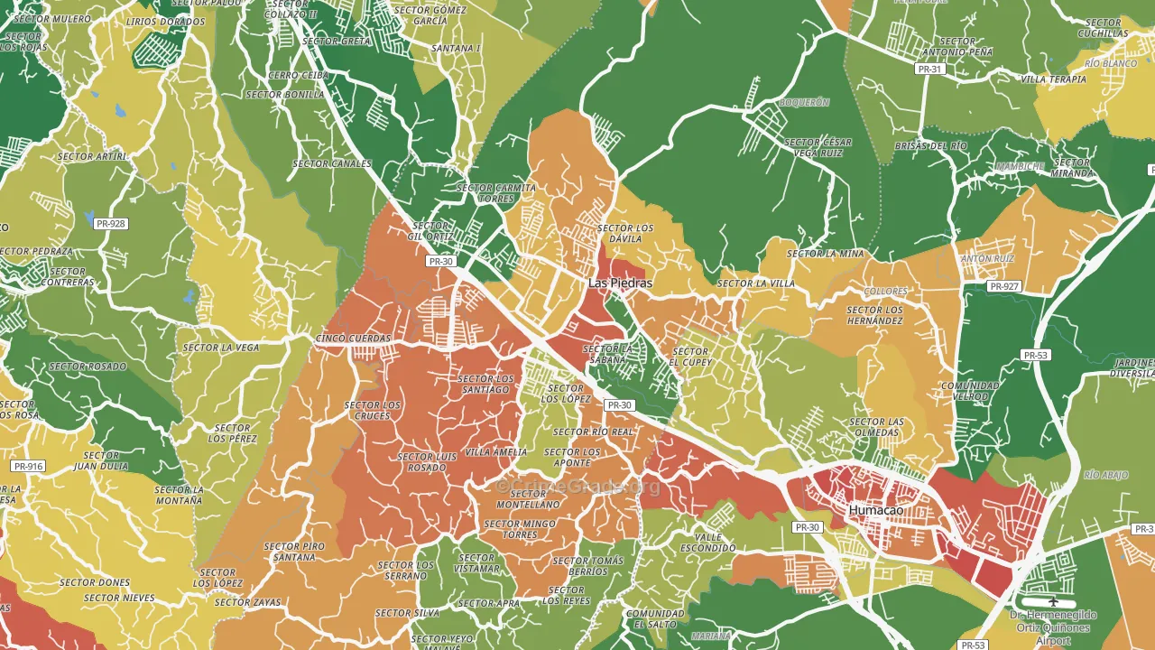 Las Piedras, PR Map of Arson Rates