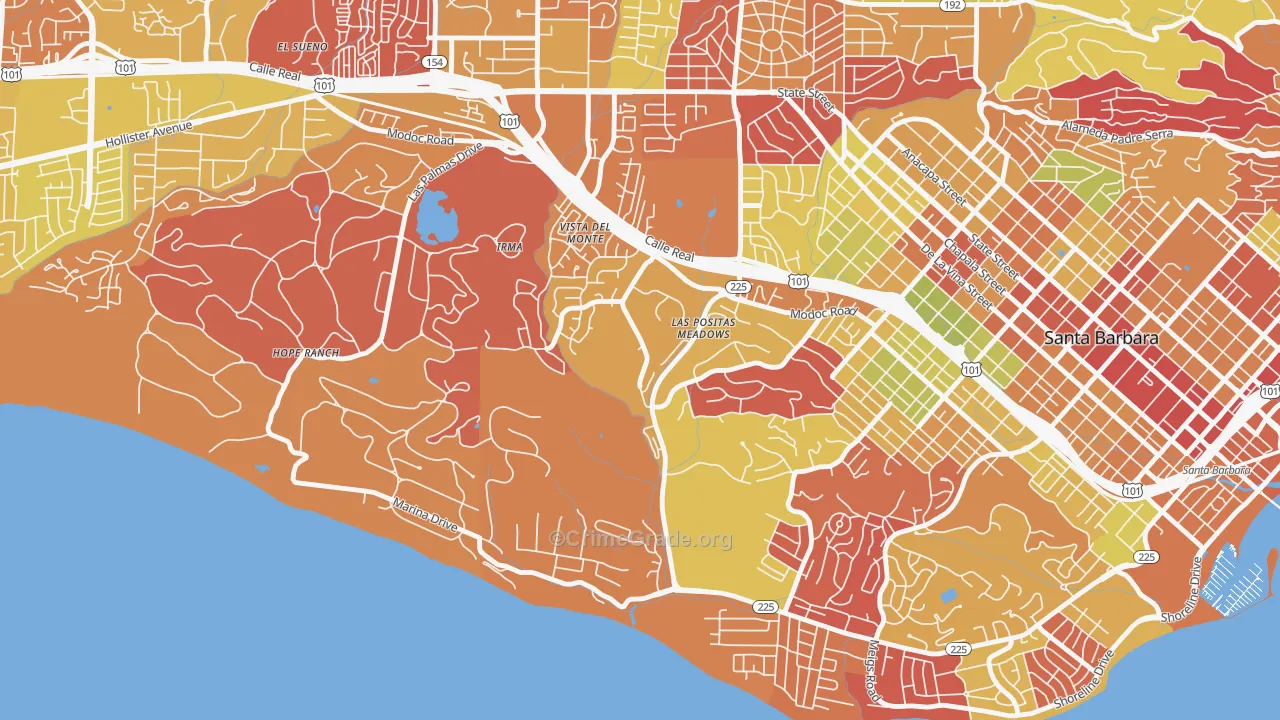 Las Positas, Santa Barbara, CA Map of Arson Rates