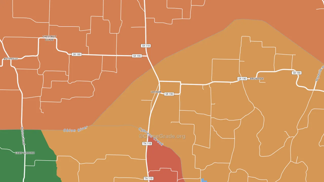 Latham, TN Map of Arson Rates
