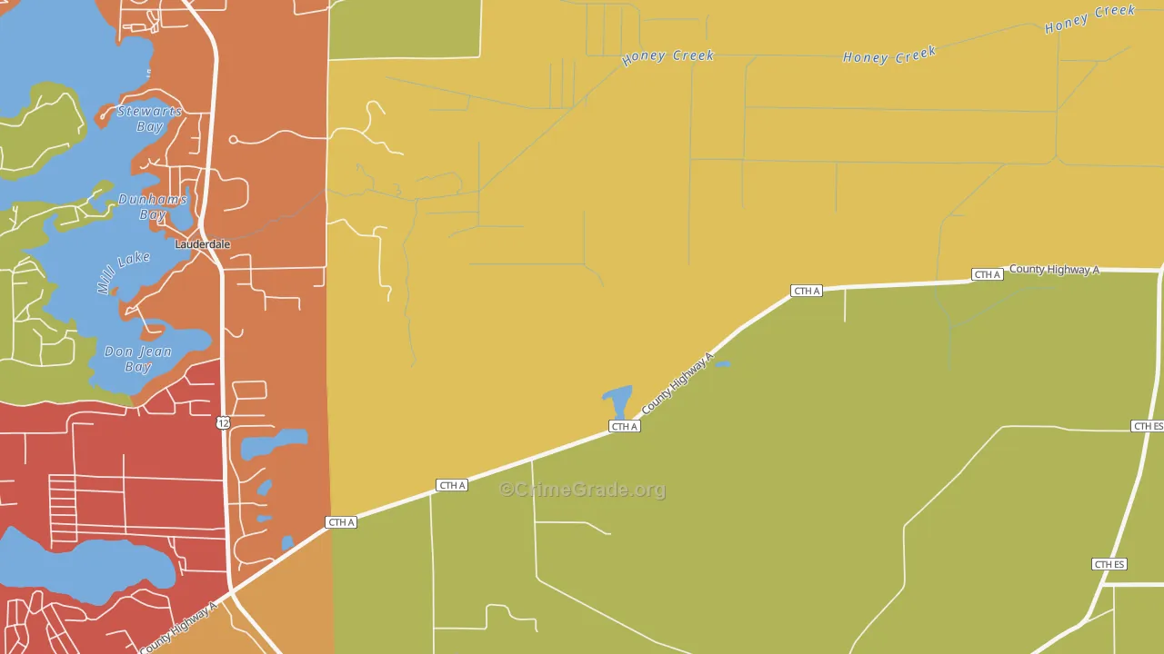 Lauderdale, WI Map of Arson Rates