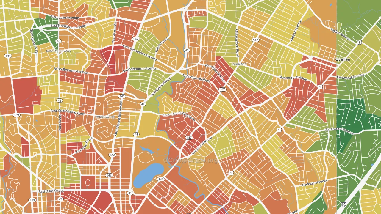 Lauraville, Baltimore, MD Map of Arson Rates