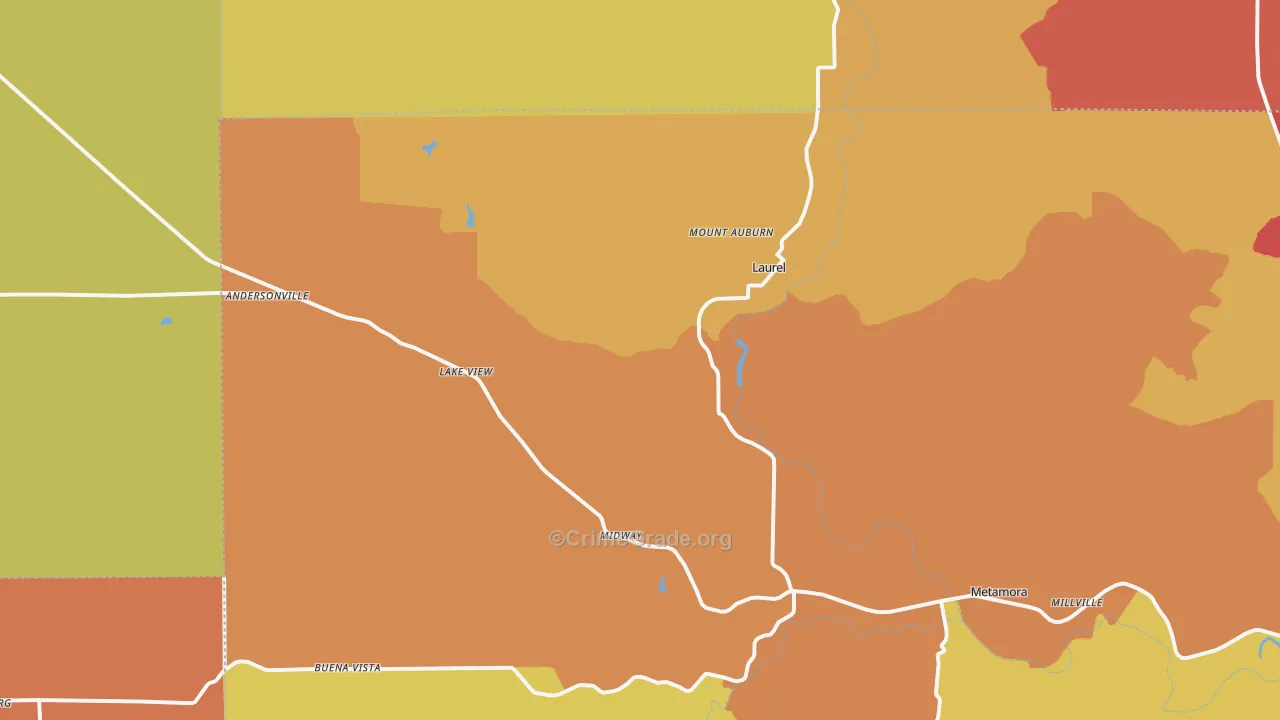 Laurel, IN Map of Arson Rates