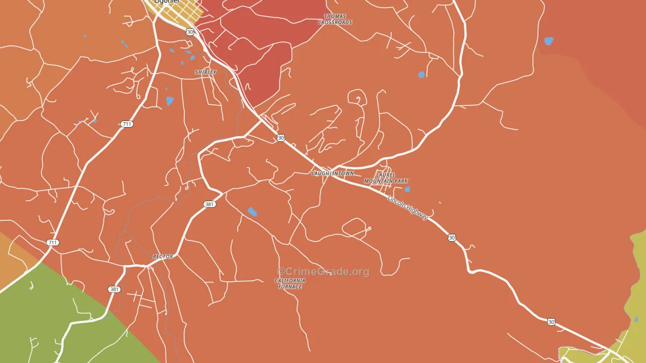 Laurel Mountain, PA Map of Arson Rates