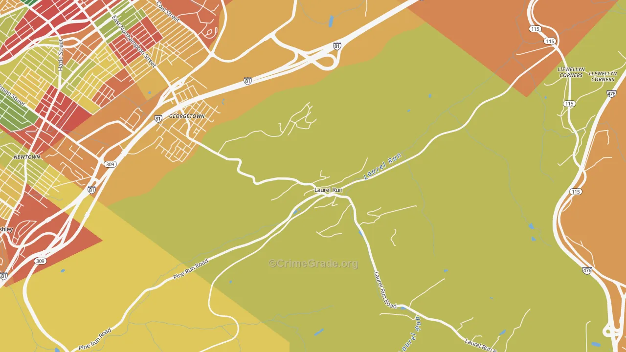 Laurel Run, PA Map of Arson Rates