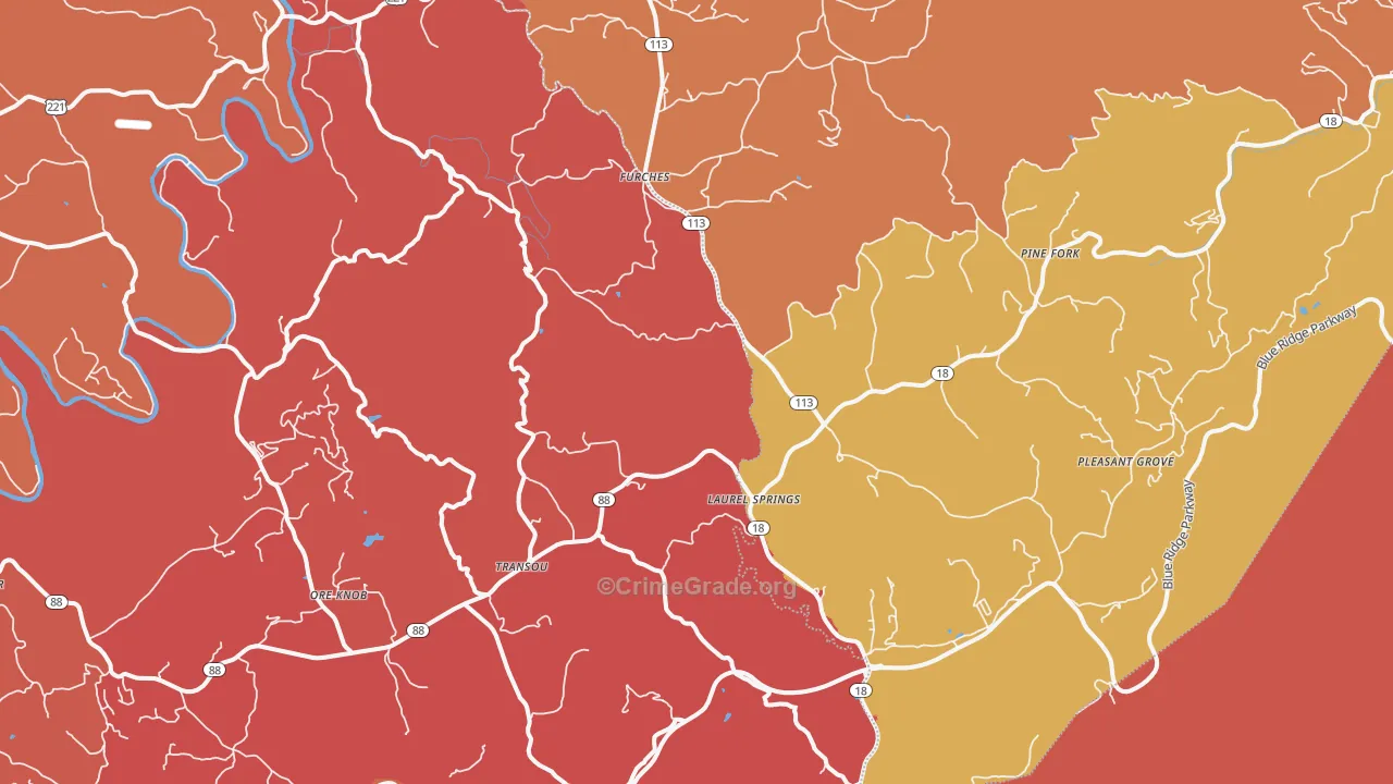 Laurel Springs, NC Map of Arson Rates